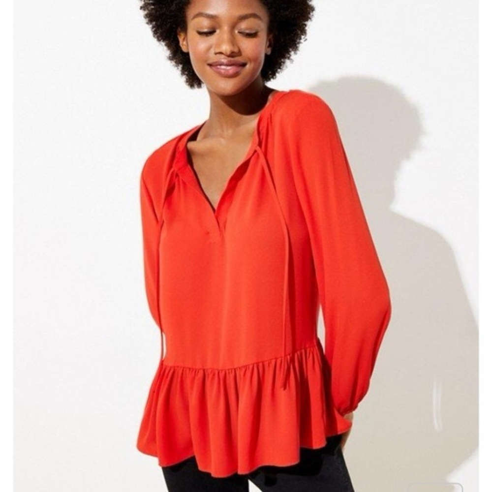 LOFT Tie Neck Peplum Blouse Size XS